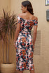 Print Off Shoulder Slit Bodycon Midi Dress